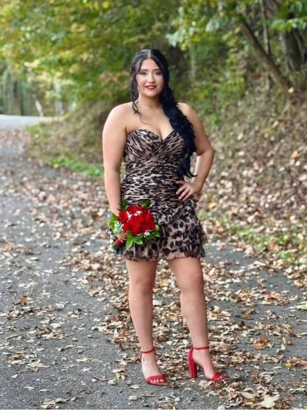 Strapless Leopard-Print Ruffle Mini Dress - Brown